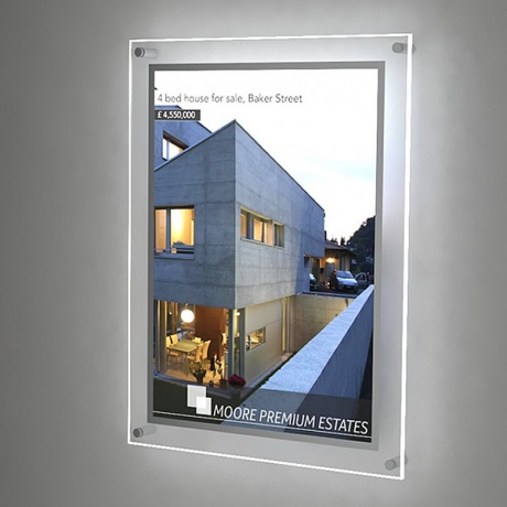 A2 Wall Mounted LED Light Pocket Kit - Clear Acrylic | Portrait/Landscape